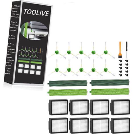 Ricambi per iRobot Roomba E5 E6 i7 i7+ i3 i3+ i4 i4+ i6 i6+ j7 j7+, Kit di accessori di ricambio per Roomba serie i/e/j, 4 spazzole in gomma, 8 filtri HEPA, 10 spazzole laterali (1/5)