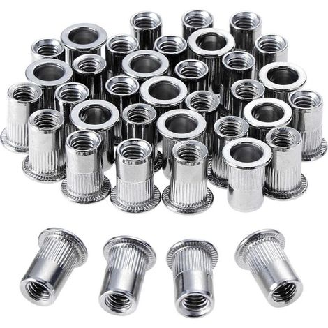 Tuercas remachables de acero inoxidable M6, 100 unidades, tuercas de rosca plana (1/5)