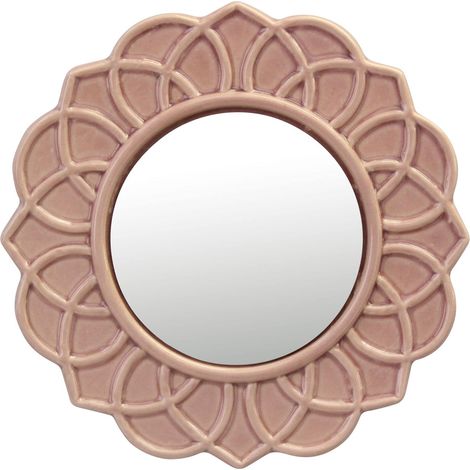 Miroir Mural Rond en céramique avec Boucle de Suspension attachée, décoration pour Salon, Chambre, Salle de Bain, Couloir et entrée Rose pâle 22,9 cm (1/5)
