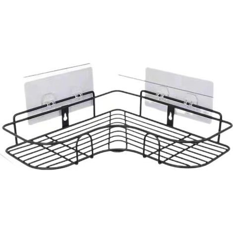 Shower Corner Shelf Without Drilling, Black Bathroom Shelf, Stainless Steel Shower Soap Holder for Bathroom, Bathroom Accessories 8 Adhesive Stickers, Kitchen Storage, 31x23x5 (1/5)