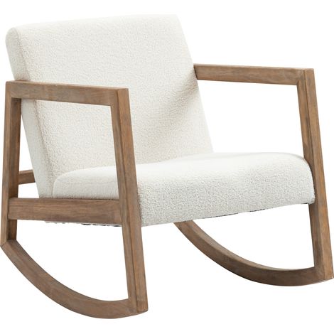 Mecedora relax acolchada de madera de hevea crema blanco MODENUIT (1/5)