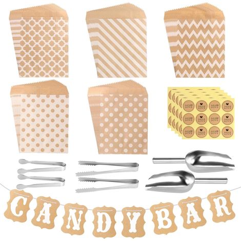 Petit Pochette Cadeau Papier, Sac Cadeau Anniversaire Petit, Sachet Bonbon Sachet Kraft, Autocollants, Pinces À Glaçons, Cuillères À Glace, Candy Bar Banderole Guirlande pour Noel (1/5)