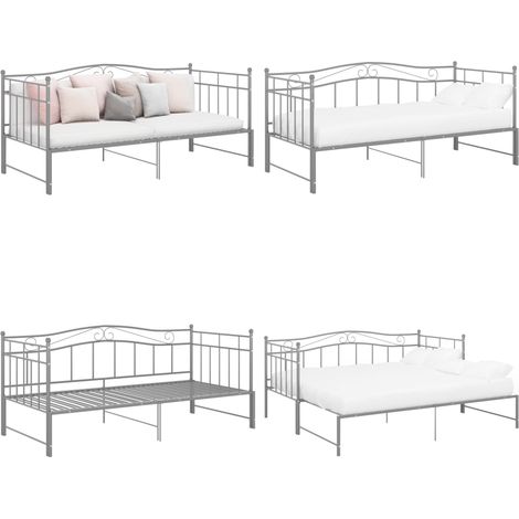 Telaio Divano Letto Estraibile Grigio in Metallo 90x200 cm - Letto estraibile - Telaio letto
