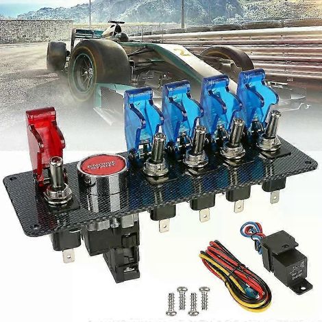 12V Rennwagen-Motor-Start-Stopp-Schalterpanel-Kit mit 4 blauen und 1 roten LED-Kipptaster (1/4)