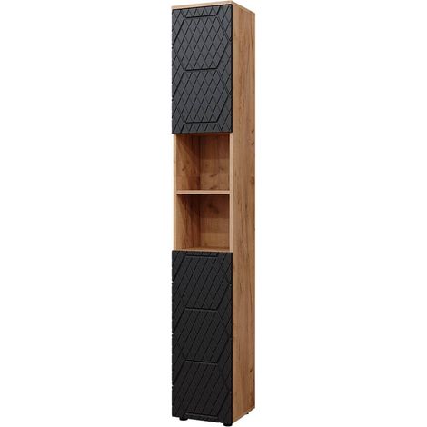 Armoire de salle de bain Irma, Anthracite avec structure en nid d'abeille, 30x192cm, Vicco