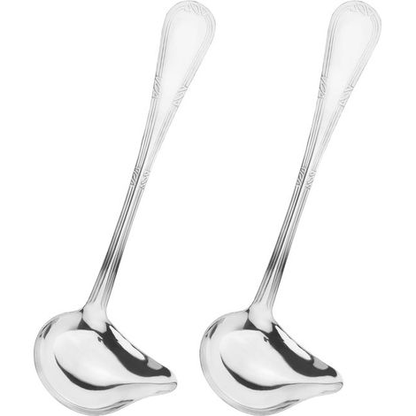 Juego de 2 cucharones para salsa - Cucharas de acero inoxidable con boquilla para verter - 20 cm - Aptas para lavavajillas - Plateadas (1/5)