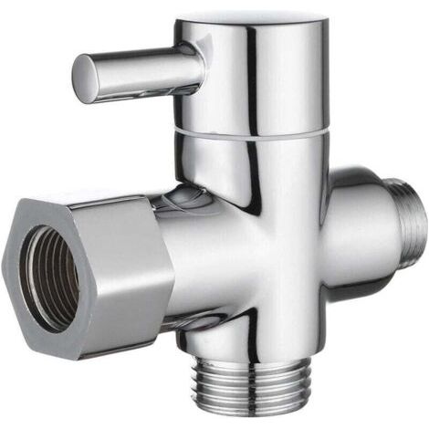 Vanne 3 Voies en Laiton Massif 3/8-12/17 T Adaptateur Vanne de Derivation pour Remplacement Système de Douche Cuisine Salle de Bain Chrome