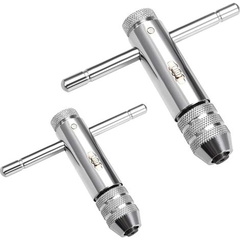 Lntyq 2PCS Clés à Tarauds à Rochet Clé à Cliquet à Poignée en T Réglable Support de Robinet à Cliquet M3-M8 / M5-M12 Clé à Filetage pour Porte-Taraud Accessoires de Taraudage Manuel