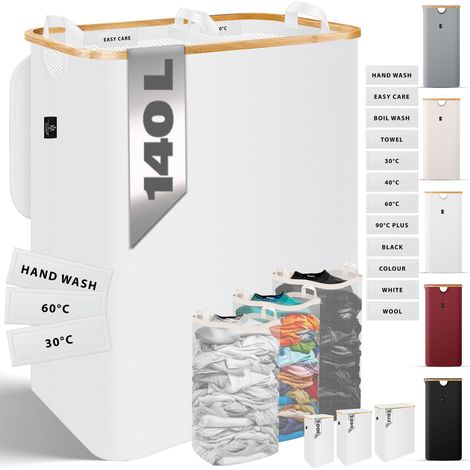 KESSER® Wäschekorb mit Deckel faltbar Wäschebox Wäschetruhe Wäschetonne Wäschesammler mit herausnehmbaren Wäschesäcke Laundry Baskets Wäschesortierer Weiß / 140 L