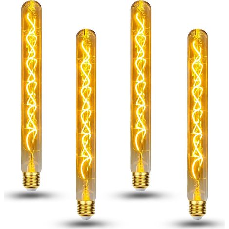Ampoule LED vintage Edison, ampoule à tube flûté dimmable E27 4W LED blanc chaud, lampe vintage Edison dimmable E27 idéale pour la nostalgie et l'éclairage rétro - Ambre - 4 pièces (T30) (1/5)
