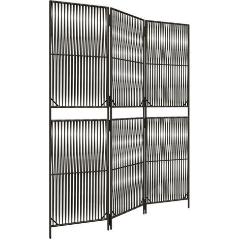 Biombo separador de ambientes de 3 paneles en resina tejida gris y acero DEC030769