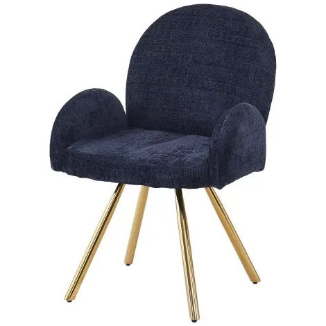 Lot 2 Chaises Salle à Manger Mimi Accoudoirs Bleu Pieds Gold 62x63x92cm (1/5)