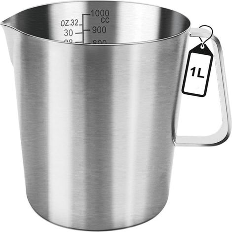 Vaso medidor graduado de 1000 ml fabricado en acero inoxidable 304 para repostería, con graduaciones. (1/5)