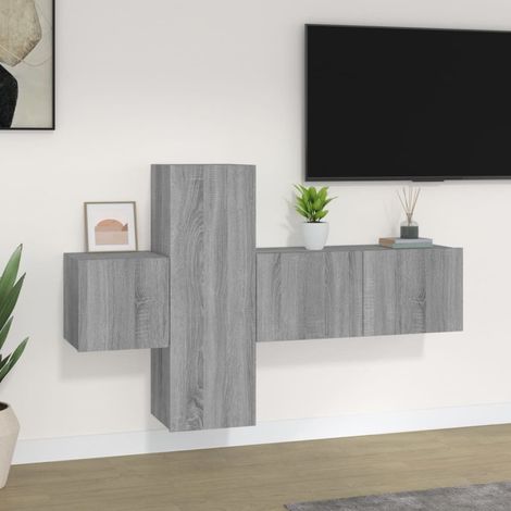 Ensemble de meubles TV 3 pcs, Étagère TV, Meuble de Salon, Sonoma gris Bois d'ingénierie OIB7846E (1/5)
