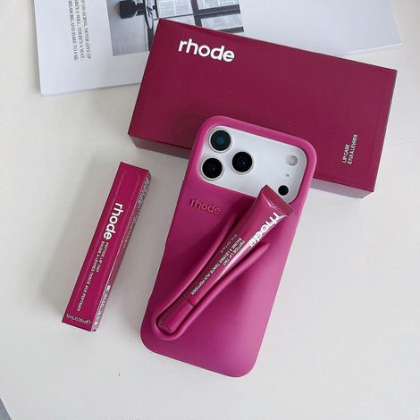 Coque de téléphone portable Rhode avec gloss à lèvres pour iPhone 16, 15, 14, 13, 12, 17, 11 Pro Max et Plus, couleur framboise.