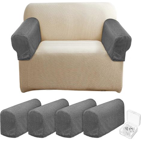 Lot de 4 housses d'accoudoirs de canapé lavables et élastiques, protections pour accoudoirs de canapé et fauteuil inclinable pour animaux de compagnie (1/5)