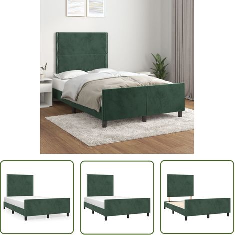 The Living Store Cadre de lit sans matelas vert foncé 120x200 cm velours - Lit Double - Cadre De Lit - Lit Avec Têted'appui - Literie - Meubles De Chambre (1/5)