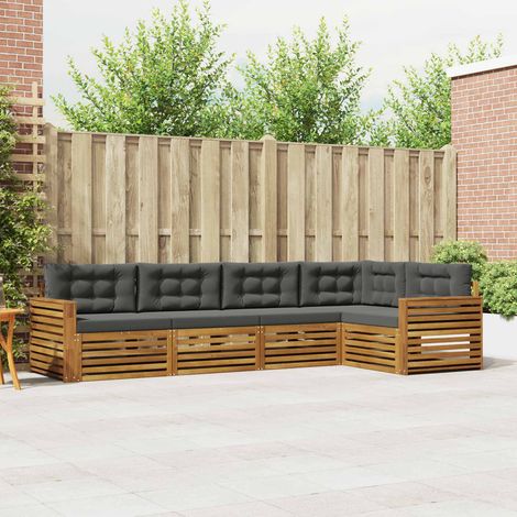 Outdoor-Sofagarnitur mit Kissen 5 pcs Natur und Anthrazit (1/5)