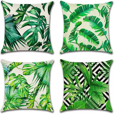 AGE Extérieur Housse de Coussin, Lot de 4 Imperméable Plante Tropicale Verte Motif Canapé Taie d'oreiller pour Patio Jardin Salon Chambre Décoration, 45x45cm -C (1/5)
