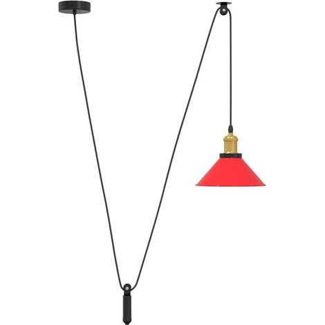 Lustre à hauteur réglable, douille E27, rouge vif, 22 cm de diamètre, matériau métallique. (1/5)