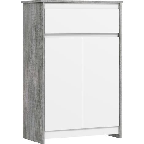 Mobile Bagno Autoportante 60x30x90 cm con Cassetto e Ante Doppie in Legno Grigio e Bianco (1/5)