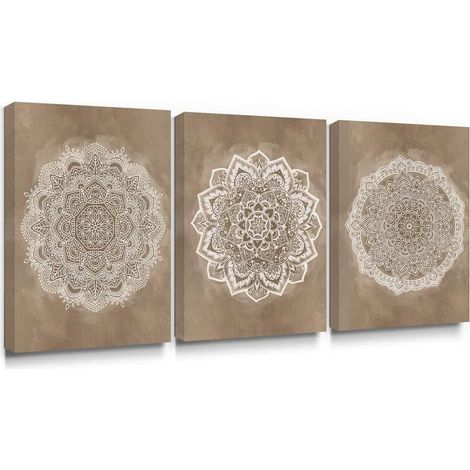 Leinwand Bilder Wohnzimmer, Boho Mandala 3er Set, 30x40 cm (1/5)
