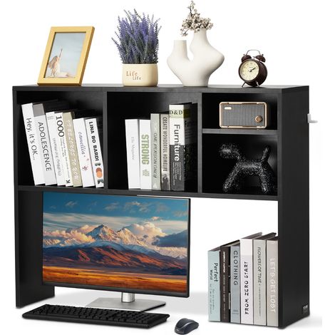 VEVOR Libreria da Scrivania, Organizer per Oggetti da Scrivania 1 Livello, Scaffale per Esposizione in Legno per Ufficio, Libreria con Piedini Antiscivolo, per Ufficio Casa, 94 x 24 x 73 cm Nero