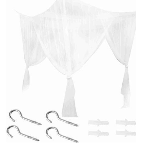 Moustiquaire à baldaquin de lit à 4 coins, literie complète, Queen et King Size (blanc) (1/5)
