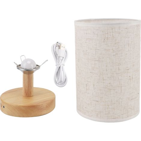 Ortviai Lampe de chevet LED en bois avec commande tactile, abat-jour en lin, lumière réglable – 20 x 14 cm (1/5)