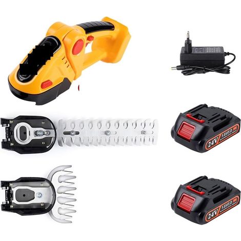 24V 2 en 1 Taille-haie électrique 20000 TR/Min Rechargeable sans Fil Haute Puissance désherbage élagage Cisaillement arbuste Tondeuse Outil de Jardin (Color : Yellow-2 Battery, Size : Small) (1/5)