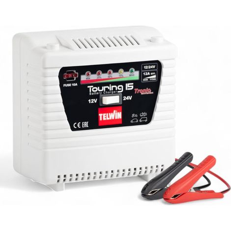 Caricabatterie portatile 12v 24v 9a per batterie al piombo con protezione sovraccarichi e inversione polarità led stato carica (1/4)