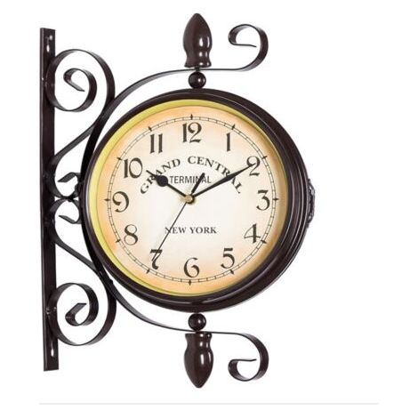 QORVA-Horloge Murale Double Face Style rétro Antique Horloge Murale de Gare avec Design en Fer forgé, Horloge à Piles avec Chiffres Arabes Style rétro Horloge de Jardin pour Gare, Couloir ou Jardin