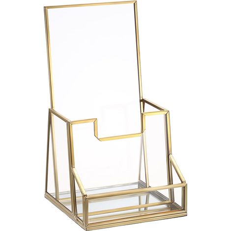 Porte-brochures en métal et verre A6 avec support pour littérature de comptoir, dimensions 11×11×20 cm
