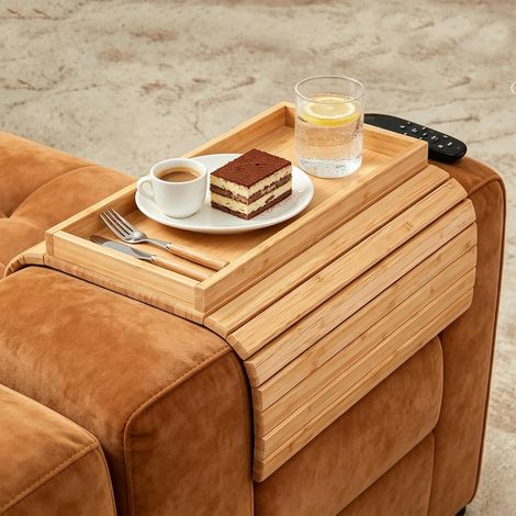 Plateau de canapé - Accoudoir - Pliable - En bois antidérapant - Flexible - Pour commande, tasses, collations, téléphone portable (45 x 33 cm) (1/5)