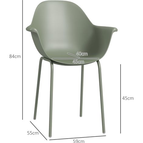 Ensemble de 4 chaises de jardin avec dossier et accoudoirs, résistantes aux intempéries, supportant jusqu'à 120 kg, en plastique et métal, vertes.