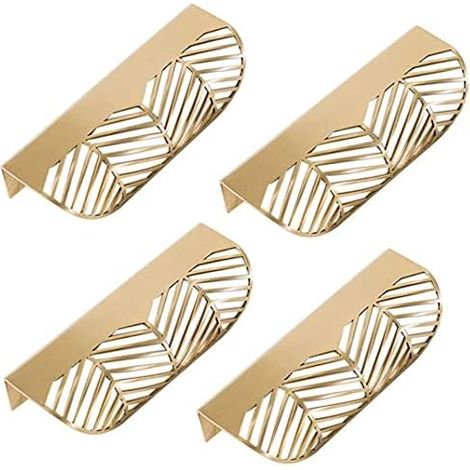 Poignées de meuble dorées 116 x 44 mm, lot de 4, en laiton doré, pour portes de cuisine et tiroirs (cuivre).