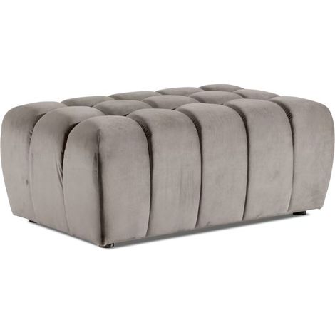 Pouf capitonné LARKO velours-Beige clair (1/2)