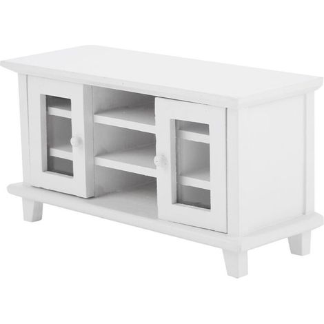 Armoire TV Miniature en Bois 1:12 pour Maison de Poupée, Meuble Blanc Cadeau Enfant (1/5)