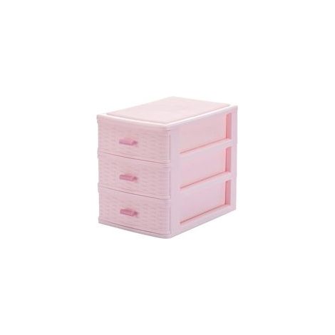 Crezuo 3-stöckige Aufbewahrungsbox im Schubladenstil für den Schreibtisch, großes Fassungsvermögen, für Kosmetik, Schmuck, Schminktisch, Badezimmerablage (Rosa, kleine Größe, 3 Etagen)