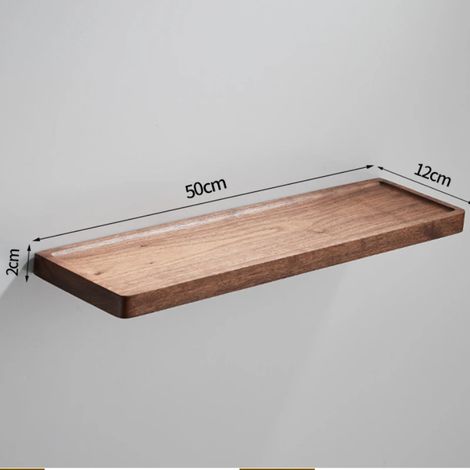 Étagère de rangement murale en noyer (côté concave - 50 cm) avec miroir, fixation murale monobloc sans perçage, pour salle de bain. Organisateur de serviettes quotidien. (1/5)
