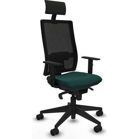 Horna sincro malla negra similpiel verde botella brazos 1D base piramidal cabecero fijo ruedas 65mm nailon (1/5)
