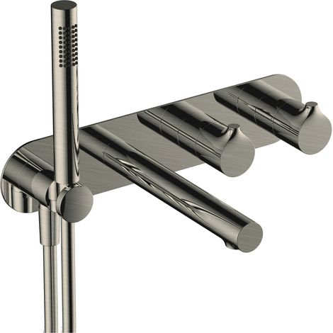 RAK Sorrento Brushed Nickel Horizontal Concealed Thermostatic Dual Control Shower Valve with Handset and Bath Spout - RAKSOR3306N (1/2)