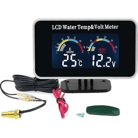 AD Car LCD Water Temperature Meter + Thermometer Voltmeter Gauge 2in1 Temp Voltage Meter 10mm Water Temp Sensor 12V 24V (1/5)