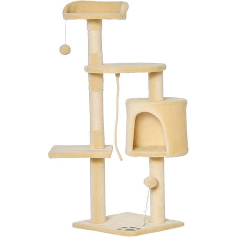 Arbre à chat multifonction griffoirs plateformes niche hamac 40 x 40 x 114 cm confort assise design salon en bois beige (1/5)