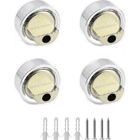 Lot de 4 clips de miroir ronds en alliage de zinc de 6 à 7 mm avec tube d'expansion et vis, pour miroir et verre de 3 à 5 mm d'épaisseur (1/4)