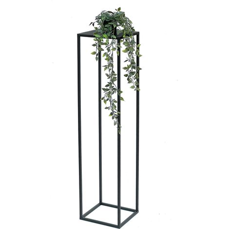 DanDiBo Blumenhocker Metall Schwarz Eckig 100 cm Blumenständer Beistelltisch 96351 Blumensäule Modern Pflanzenständer Pflanzenhocker
