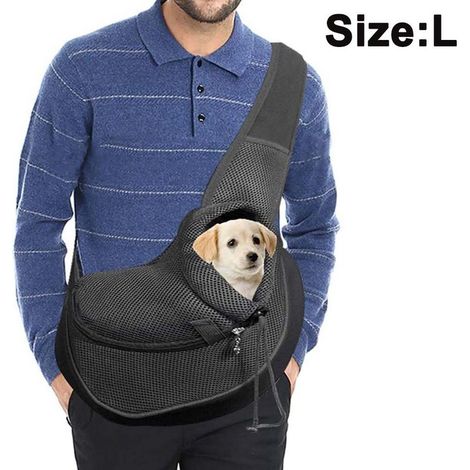 Sac de transport bandoulière pour chien et chat, en maille respirante, mains libres, avec bandoulière rembourrée réglable, poche avant et bandoulière unique. (1/4)