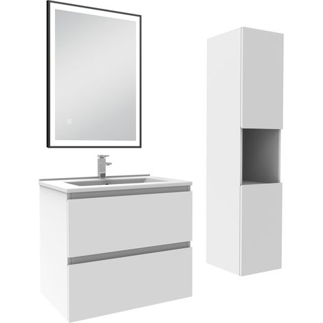 Acezanble Meuble salle de Bain 60cm avec colonne et miroir 3 couleurs blanc