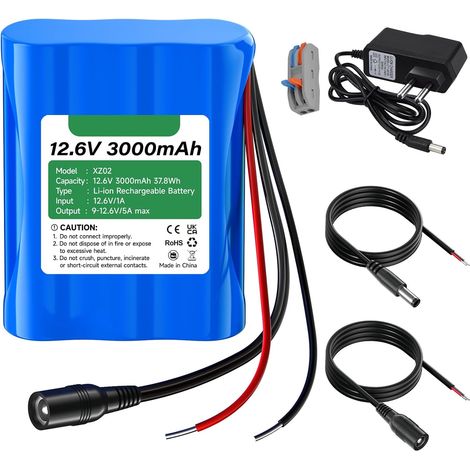 3000mAh 12.6V Batterie Rechargeable Lithium-ION pour Panneau de Chargement Solaire, caméras de vidéosurveillance, caméscopes, lecteurs MP3, Bandes LED et Plus Encore (1/5)