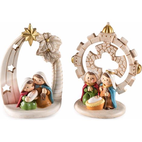 Santons de la crèche, Sainte Famille en résine colorée et détails dorés, lot de 6, 8 x 4 x H. 9,5 cm